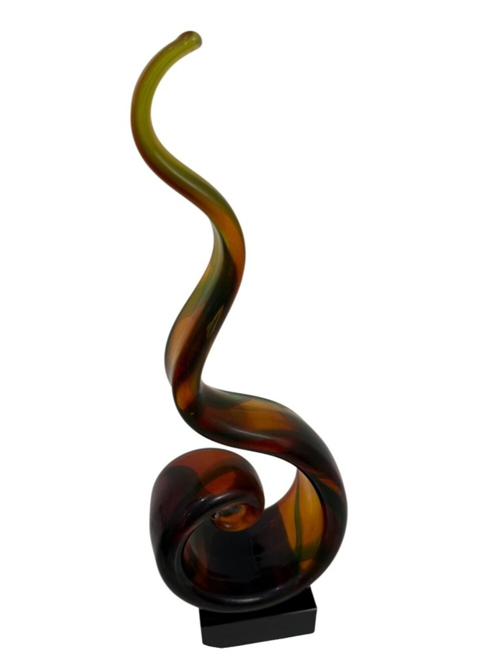 Murano Style Art Heavy Glass Swirl Music Abstract Sculpture Amber Green 14” VTG